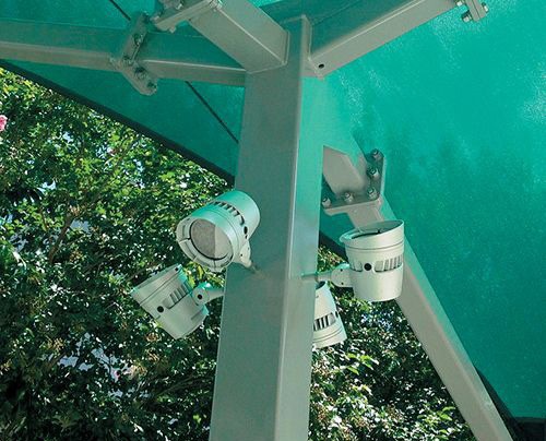 lights on the corner of shade structure