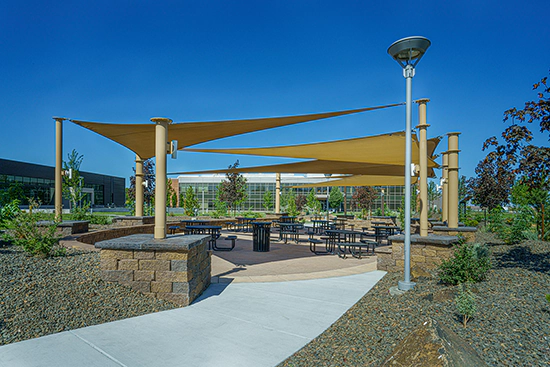 A covered seating area at a PNNL facility.