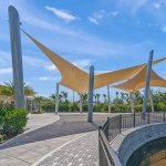 The Ora, an event center in Sarasota, FL, features a large shade design on its Plaza Terrace.